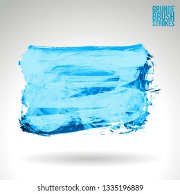 Blue brush stroke and texture. Grunge vector abstract hand - painted element. Underline and border design.