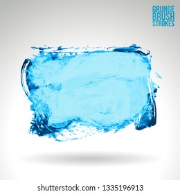 Blue brush stroke and texture. Grunge vector abstract hand - painted element. Underline and border design.