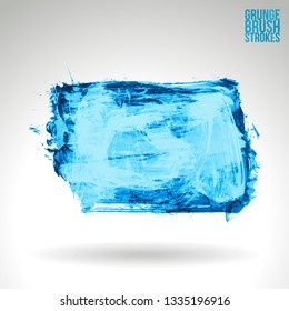 Blue brush stroke and texture. Grunge vector abstract hand - painted element. Underline and border design.