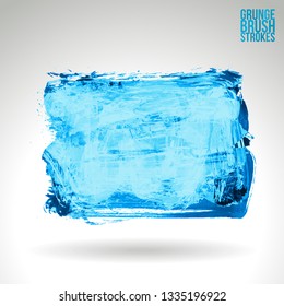 Blue brush stroke and texture. Grunge vector abstract hand - painted element. Underline and border design.