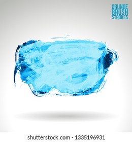 Blue brush stroke and texture. Grunge vector abstract hand - painted element. Underline and border design.