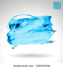 Blue brush stroke and texture. Grunge vector abstract hand - painted element. Underline and border design.