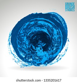 Blue brush stroke and texture. Grunge vector abstract hand - painted element. Underline and border design.