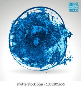 Blue brush stroke and texture. Grunge vector abstract hand - painted element. Underline and border design.