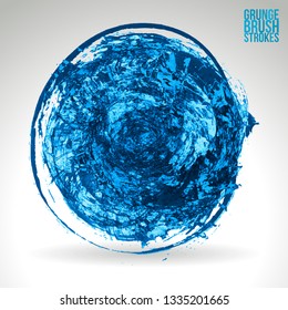 Blue brush stroke and texture. Grunge vector abstract hand - painted element. Underline and border design.