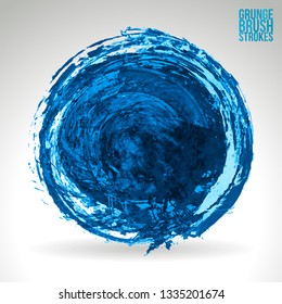 Blue brush stroke and texture. Grunge vector abstract hand - painted element. Underline and border design.