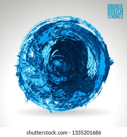 Blue brush stroke and texture. Grunge vector abstract hand - painted element. Underline and border design.