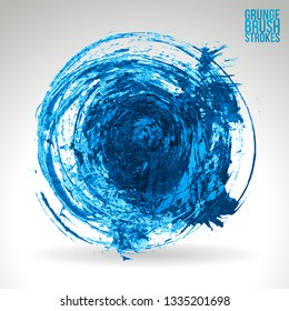 Blue brush stroke and texture. Grunge vector abstract hand - painted element. Underline and border design.