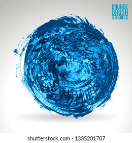 Blue brush stroke and texture. Grunge vector abstract hand - painted element. Underline and border design.