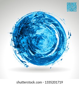 Blue brush stroke and texture. Grunge vector abstract hand - painted element. Underline and border design.