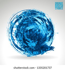 Blue brush stroke and texture. Grunge vector abstract hand - painted element. Underline and border design.
