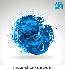 Blue brush stroke and texture. Grunge vector abstract hand - painted element. Underline and border design.