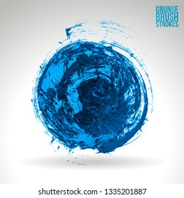 Blue brush stroke and texture. Grunge vector abstract hand - painted element. Underline and border design.