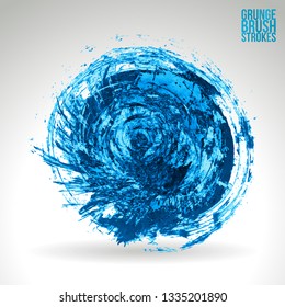 Blue brush stroke and texture. Grunge vector abstract hand - painted element. Underline and border design.