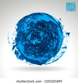 Blue brush stroke and texture. Grunge vector abstract hand - painted element. Underline and border design.