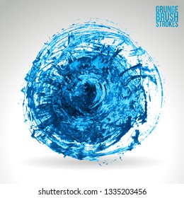 Blue brush stroke and texture. Grunge vector abstract hand - painted element. Underline and border design.