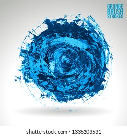 Blue brush stroke and texture. Grunge vector abstract hand - painted element. Underline and border design.