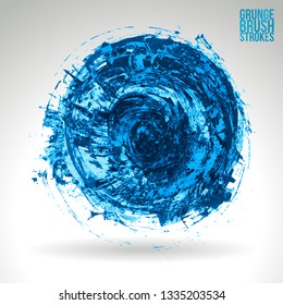 Blue brush stroke and texture. Grunge vector abstract hand - painted element. Underline and border design.