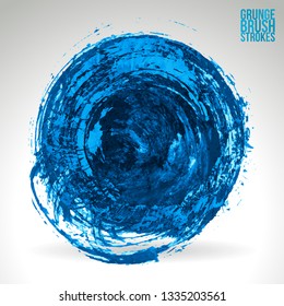 Blue brush stroke and texture. Grunge vector abstract hand - painted element. Underline and border design.