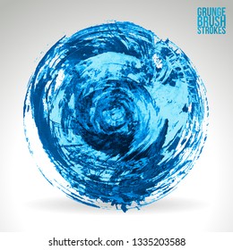 Blue brush stroke and texture. Grunge vector abstract hand - painted element. Underline and border design.