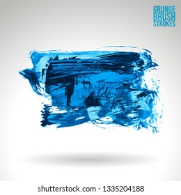 Blue brush stroke and texture. Grunge vector abstract hand - painted element. Underline and border design.