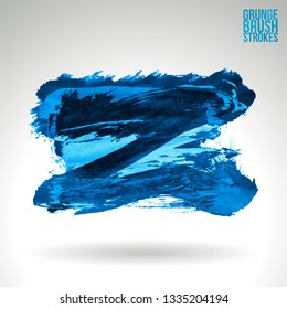 Blue brush stroke and texture. Grunge vector abstract hand - painted element. Underline and border design.
