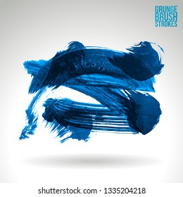Blue brush stroke and texture. Grunge vector abstract hand - painted element. Underline and border design.