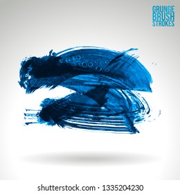 Blue brush stroke and texture. Grunge vector abstract hand - painted element. Underline and border design.