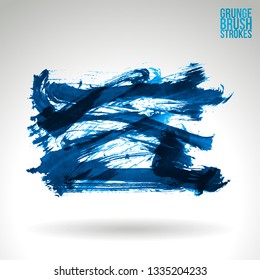 Blue brush stroke and texture. Grunge vector abstract hand - painted element. Underline and border design.