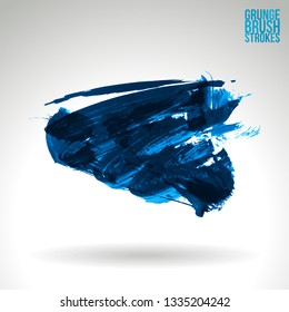 Blue brush stroke and texture. Grunge vector abstract hand - painted element. Underline and border design.