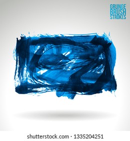 Blue brush stroke and texture. Grunge vector abstract hand - painted element. Underline and border design.