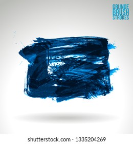Blue brush stroke and texture. Grunge vector abstract hand - painted element. Underline and border design.
