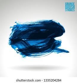 Blue brush stroke and texture. Grunge vector abstract hand - painted element. Underline and border design.