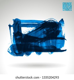 Blue brush stroke and texture. Grunge vector abstract hand - painted element. Underline and border design.