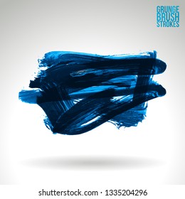 Blue brush stroke and texture. Grunge vector abstract hand - painted element. Underline and border design.