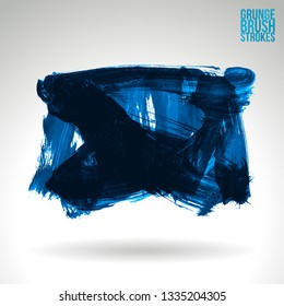 Blue brush stroke and texture. Grunge vector abstract hand - painted element. Underline and border design.