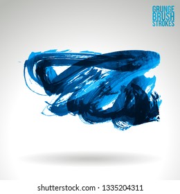 Blue brush stroke and texture. Grunge vector abstract hand - painted element. Underline and border design.