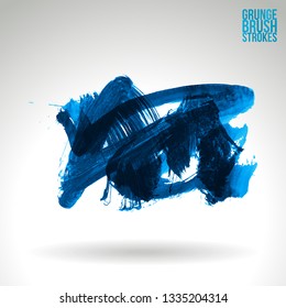 Blue brush stroke and texture. Grunge vector abstract hand - painted element. Underline and border design.