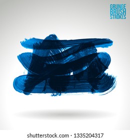 Blue brush stroke and texture. Grunge vector abstract hand - painted element. Underline and border design.