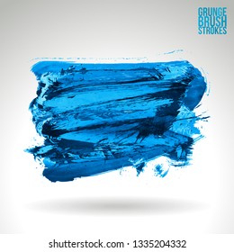Blue brush stroke and texture. Grunge vector abstract hand - painted element. Underline and border design.