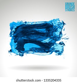 Blue brush stroke and texture. Grunge vector abstract hand - painted element. Underline and border design.