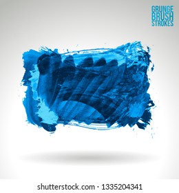 Blue brush stroke and texture. Grunge vector abstract hand - painted element. Underline and border design.