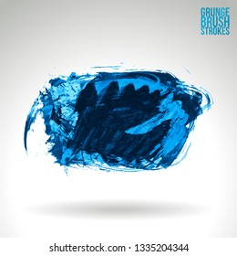 Blue brush stroke and texture. Grunge vector abstract hand - painted element. Underline and border design.