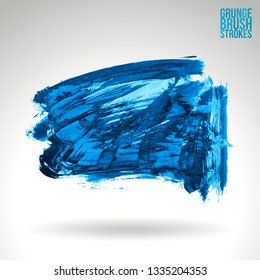 Blue brush stroke and texture. Grunge vector abstract hand - painted element. Underline and border design.