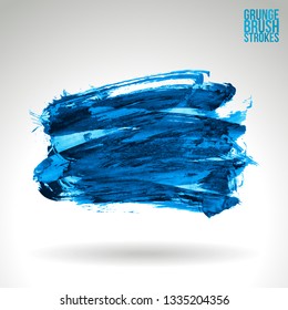 Blue brush stroke and texture. Grunge vector abstract hand - painted element. Underline and border design.