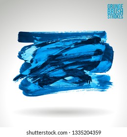 Blue brush stroke and texture. Grunge vector abstract hand - painted element. Underline and border design.