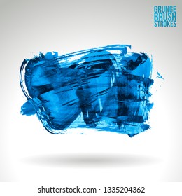 Blue brush stroke and texture. Grunge vector abstract hand - painted element. Underline and border design.
