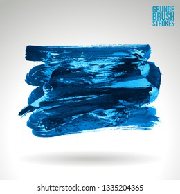 Blue brush stroke and texture. Grunge vector abstract hand - painted element. Underline and border design.