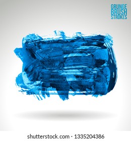 Blue brush stroke and texture. Grunge vector abstract hand - painted element. Underline and border design.