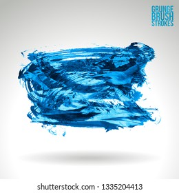 Blue brush stroke and texture. Grunge vector abstract hand - painted element. Underline and border design.